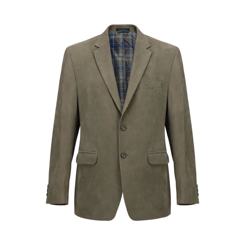 Ralph Lauren Blazer 42S Olive Taupe Faux Suede Plaid Lining 2-Button Macy's